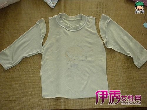 两款宝宝旧衣改造diy:大t恤改小和红色灯芯背心