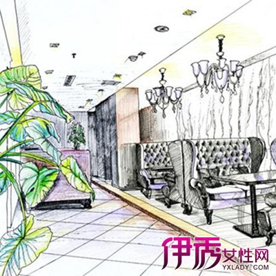 咖啡厅一角手绘效果图
