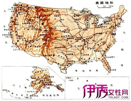 【图】介绍详细的美国地形图 自然遗产吸引世界众多游客